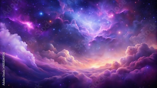 Swirling clouds of purple gas and dust in a vibrant starry night sky, celestial objects, dust