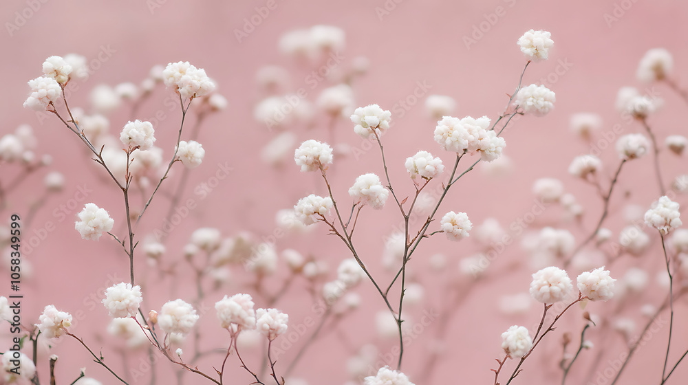 Delicate winter flowers against pastel pink background create serene atmosphere Delicate winter flowers against pastel pink background create serene atmosphere