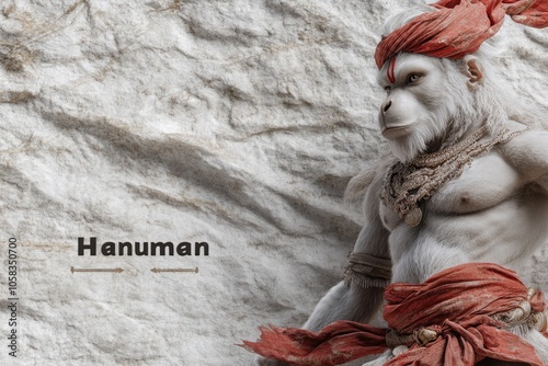 A depiction of Hanuman, the monkey like deity in Hinduism, known for his role in the Ramayana and as an avatar of Shiva, highlighting his significance in festivals like Hanuman Jayanti and Ram Navami. photo