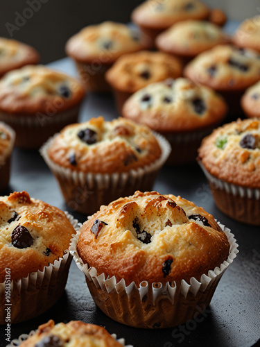 A muffin on a plain background.