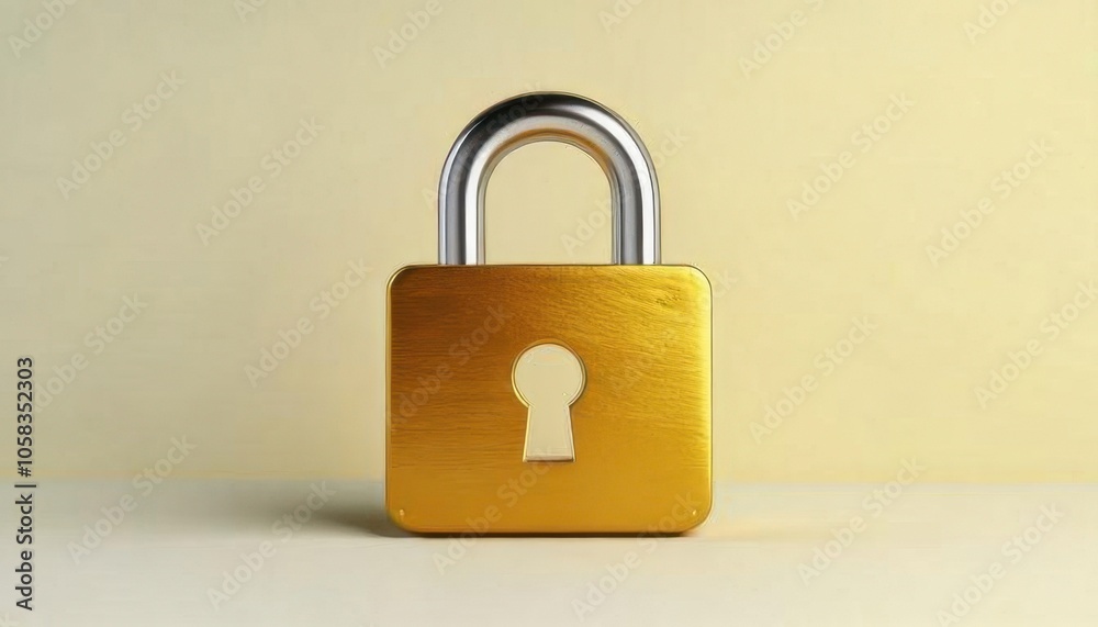 A shiny golden padlock with a keyhole, symbolizing security and protection against unauthorized access. A shiny golden padlock with a keyhole, symbolizing security and protection against unauthorized access.