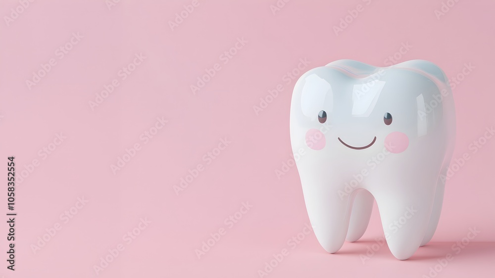 Cute tooth with smile on a pink background. Concept for dental, medicine, health design. Cute tooth with smile on a pink background. Concept for dental, medicine, health design.