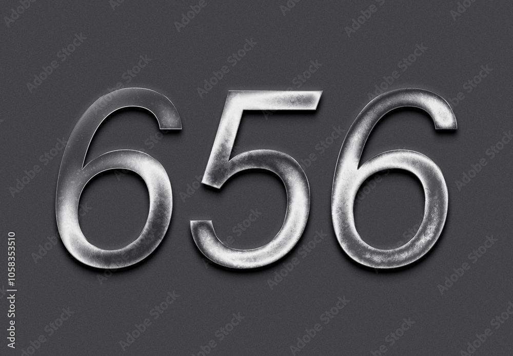 Chrome metal 3D number design of 656 on grey background.