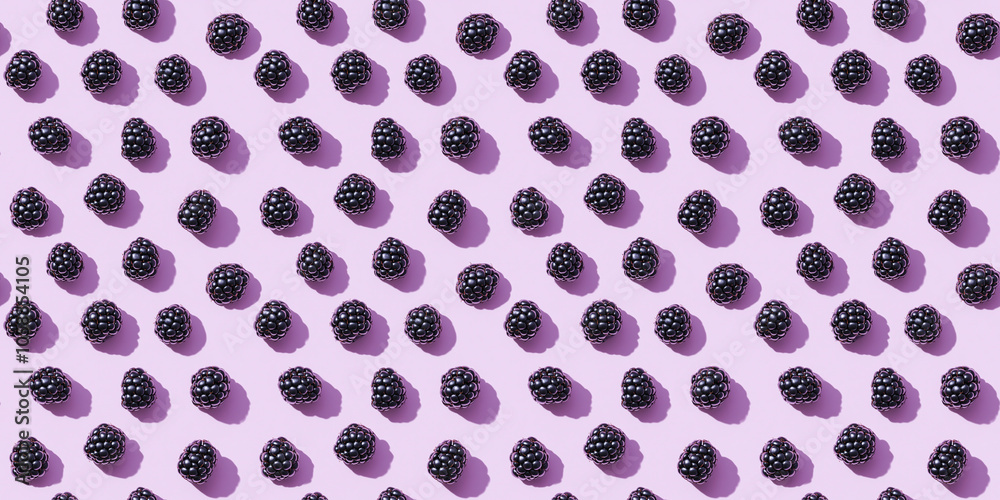 A seamless pattern of blackberries, each with its shadow, scattered across the canvas in an elegant display, with soft shadows on a soft pale pink color background A seamless pattern of blackberries, each with its shadow, scattered across the canvas in an elegant display, with soft shadows on a soft pale pink color background