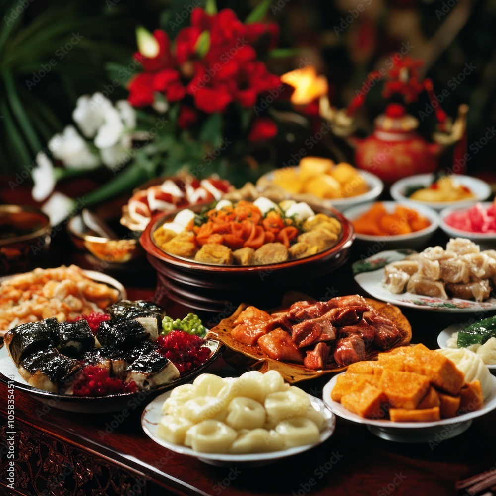 Obraz premium New Year Eve traditional festival foods