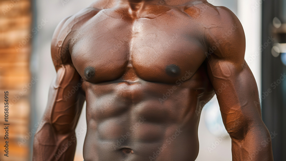 Muscular Male Body Highlighted with Intense Lighting and Dramatic Shadows Muscular Male Body Highlighted with Intense Lighting and Dramatic Shadows