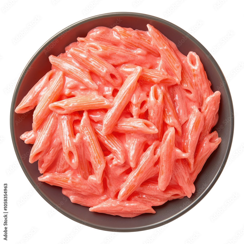 Penne alla Vodka pasta in a pink tomato cream sauce top view isolated on transparent white background, clipping path Penne alla Vodka pasta in a pink tomato cream sauce top view isolated on transparent white background, clipping path