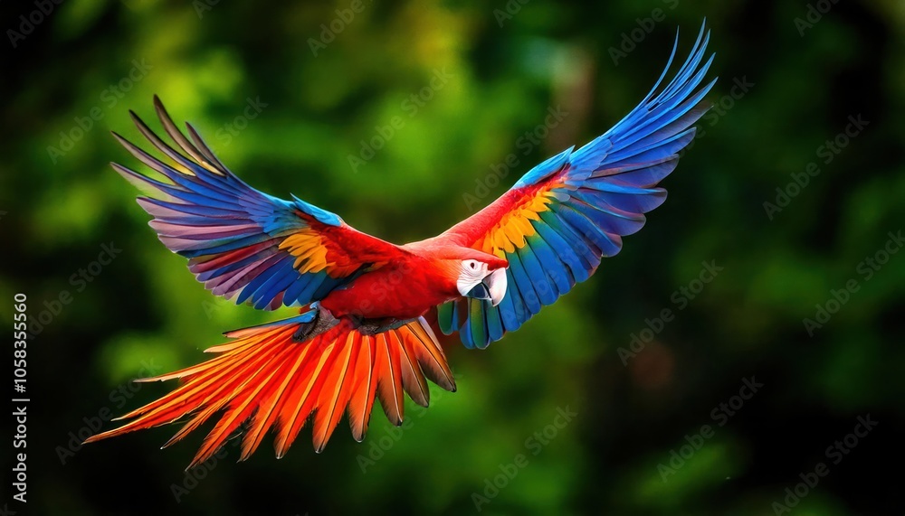 Fototapeta premium Hybrid parrot in the wild macaw in the green trees