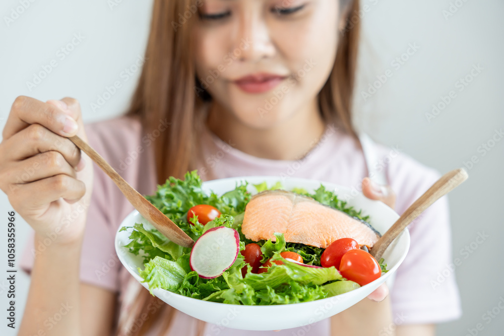 slim body asian women choose healthy foods, dieting female choose salad for diet. Good healthy food. weight lose, balance, control, reduce fat, low calories, routines, exercise, body shape. slim body asian women choose healthy foods, dieting female choose salad for diet. Good healthy food. weight lose, balance, control, reduce fat, low calories, routines, exercise, body shape.