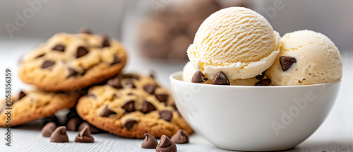Indulge in the perfect combination of warm chocolate chip cookies and creamy vanilla ice cream for a delightful dessert experience