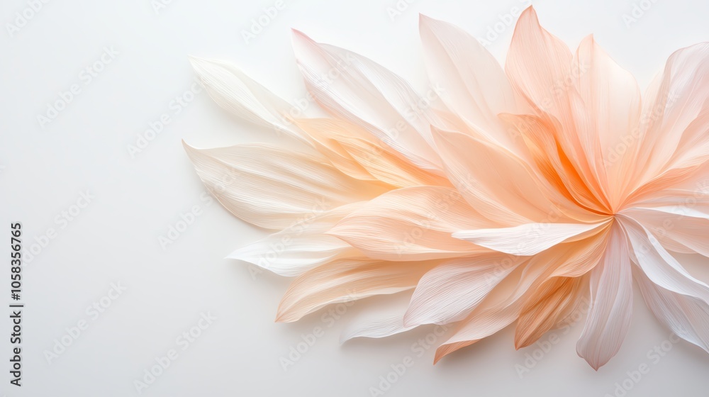 Fototapeta premium Delicate petals in soft peach and white hues, creating a serene and elegant floral design on a light background.