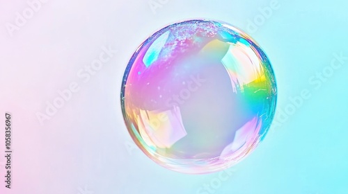 A colorful soap bubble floating against a soft pastel background.