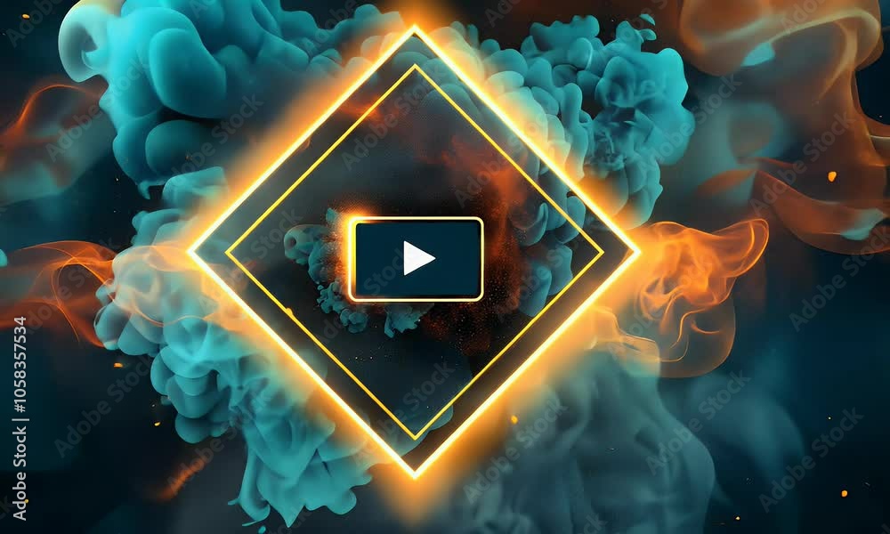 
A beautiful YouTube banner with the video player icon in front of it, surrounded by smoke and glowing elements,