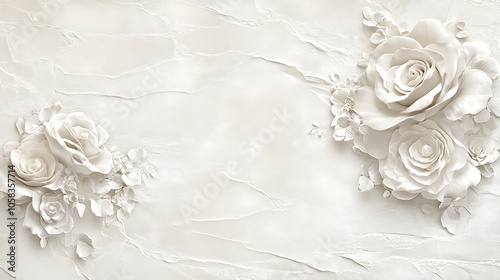 White Floral Wall Mural: Elegant and Minimalist Design for Modern Interiors Simple Neutral Background with Free Space for Design