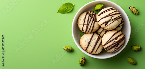 Delight in every bite elegant pistachio cookies with rich chocolate drizzle for a touch of gourmet indulgence
