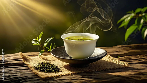 green tea cup of tea with mint