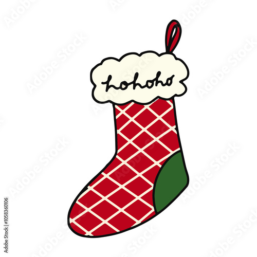 Hand drawn Christmas element red white stripe Christmas hanging sock for decoration clipart sticker no background