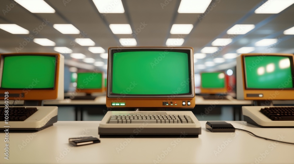 Retro Computer Workstation with Green Screen Display Retro Computer Workstation with Green Screen Display