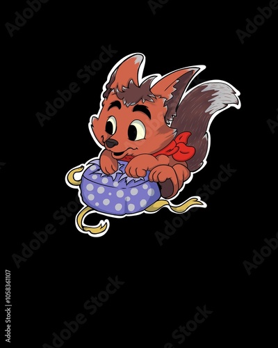 Happy fox pet animal and party present lovely animal