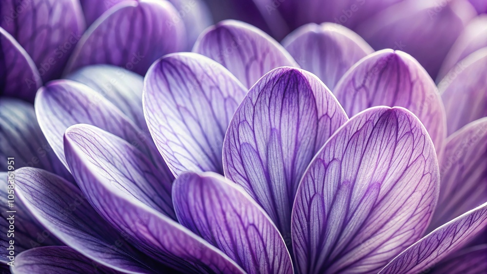 Close-up of delicate purple flower petals with intricate veination, close up, purple flowers, nature, petal detail