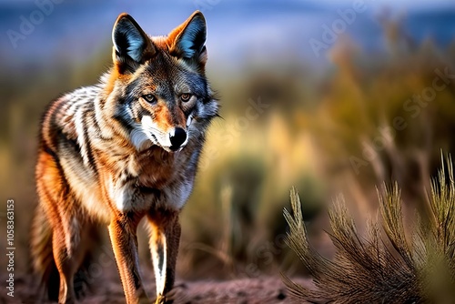 coyotes hunting in the wild their senses heightened moving silen photo