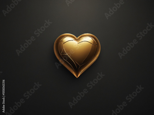 A golden heart on a plain background with ample blank space.