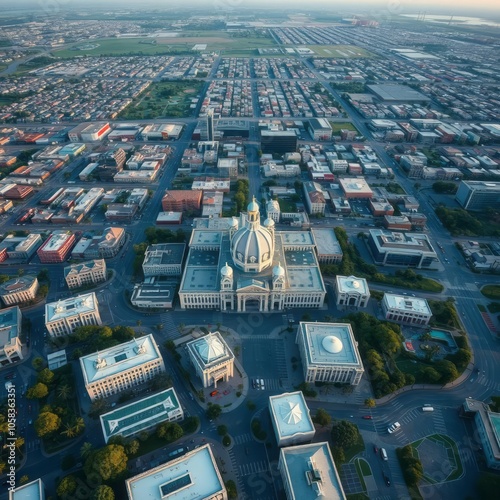 Aerial view of a sunrise over grand forks north dakota aerial city Ultra realistic Photorealistic  photo