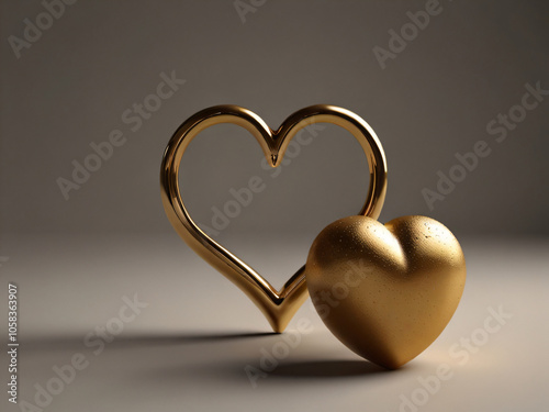 A golden heart on a plain background with ample blank space.