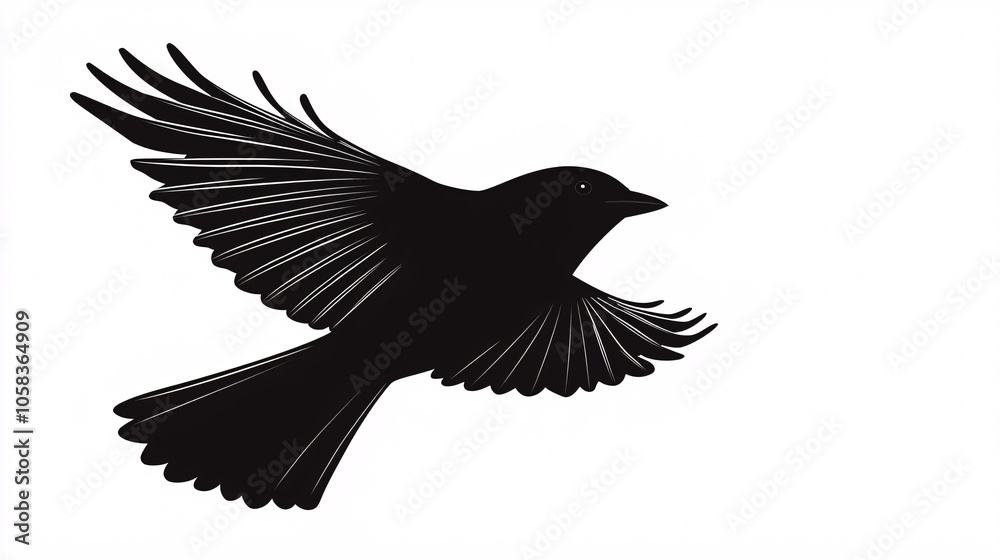A bird silhouette elegantly rests on a pristine white backdrop, highlighting its intricate wing design and delicate features. A bird silhouette elegantly rests on a pristine white backdrop, highlighting its intricate wing design and delicate features.