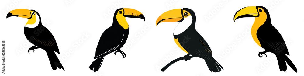 Fototapeta premium Colorful Toucan with Distinctive Beak Perched on Tree Branch in Lush Tropical Rainforest Ecosystem