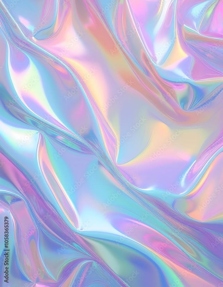 Soft reflections on a crumpled pastel holographic background with shimmering colors and gentle curves. Generative AI Soft reflections on a crumpled pastel holographic background with shimmering colors and gentle curves. Generative AI