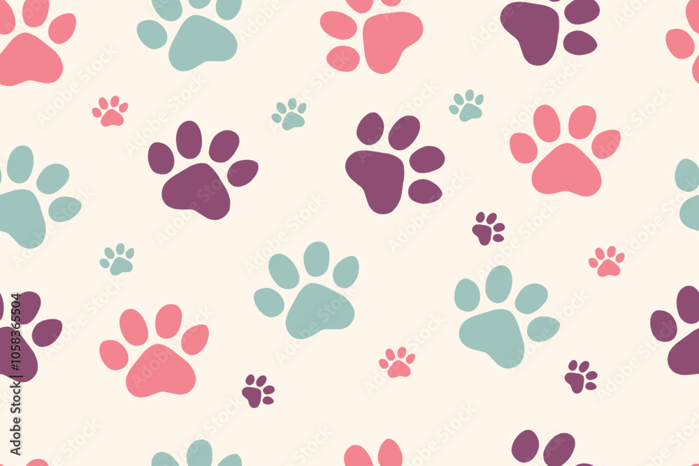 Fototapeta premium Pattern of animals paws, flat style, vector illustration
