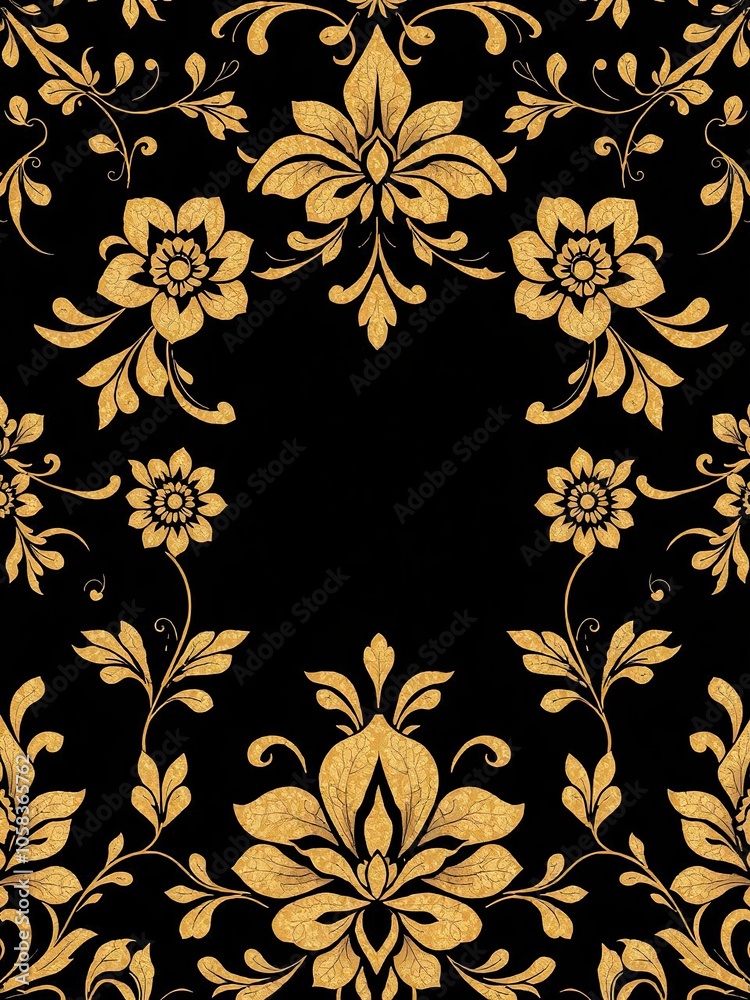 Abstract black and gold floral background with intricate design elements, trendy, luxury Abstract black and gold floral background with intricate design elements, trendy, luxury