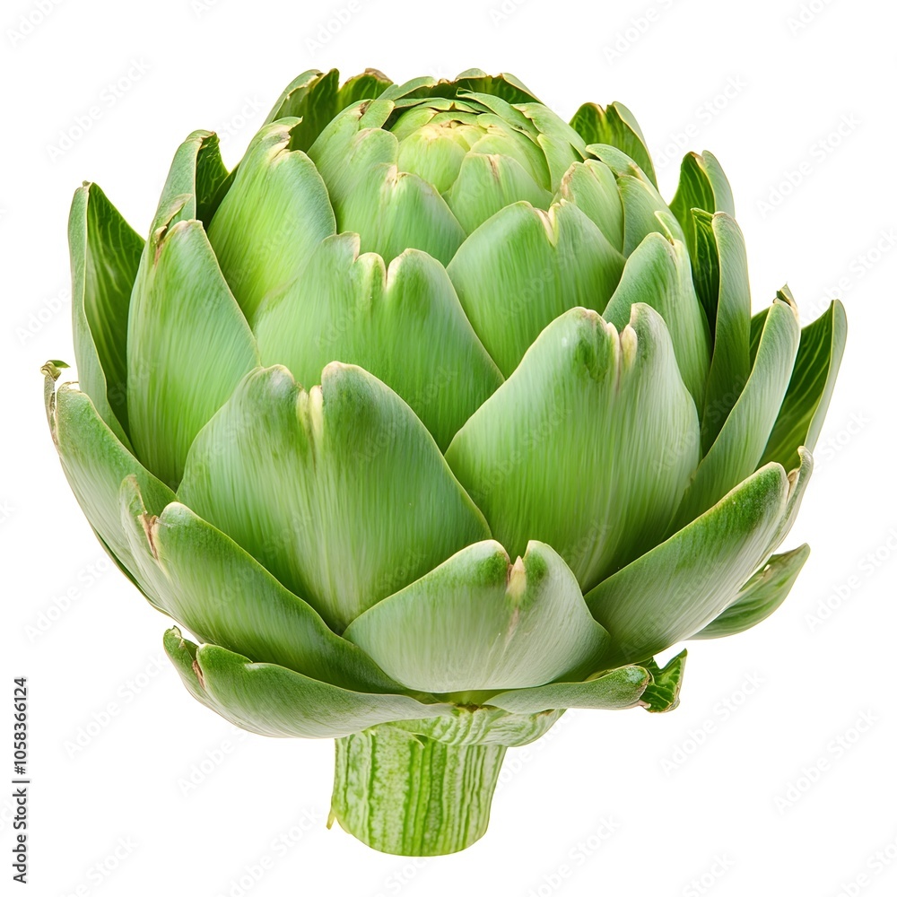 Detailed Macro Shot of a Perfect Fresh Green Artichoke on a White Background Detailed Macro Shot of a Perfect Fresh Green Artichoke on a White Background