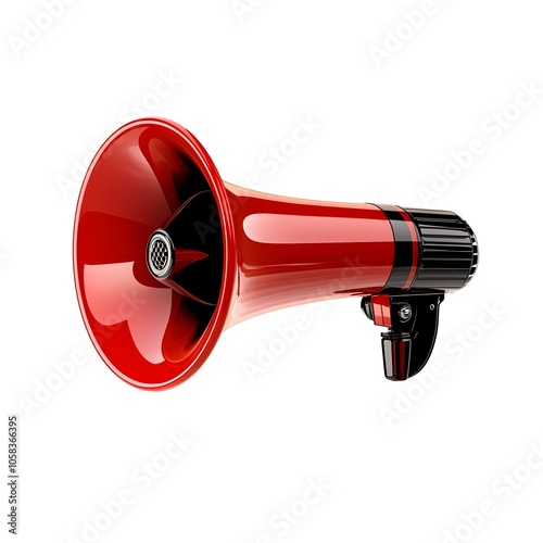 Striking Red Megaphone Isolated on White Background Detailed Shot