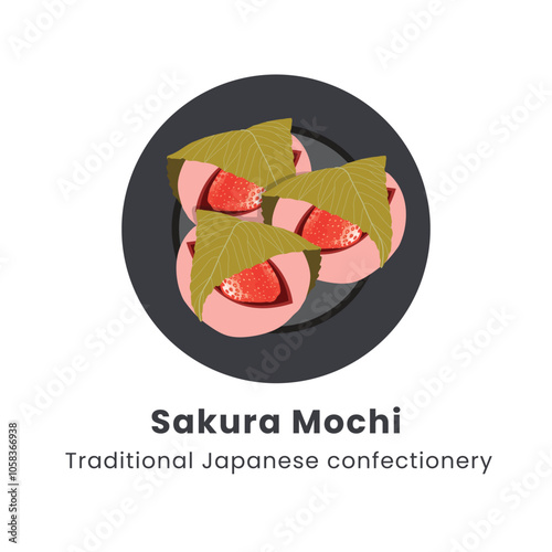 Hand drawn vector illustration of Japanese traditional sweet Sakura mochi