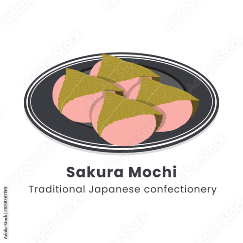 Hand drawn vector illustration of Japanese traditional sweet Sakura mochi