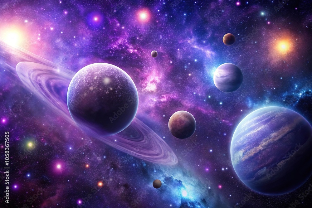 A stunning vista of stars and planets against a backdrop of deep purple darkness, dark matter, galaxy, galaxy cluster, stars A stunning vista of stars and planets against a backdrop of deep purple darkness, dark matter, galaxy, galaxy cluster, stars