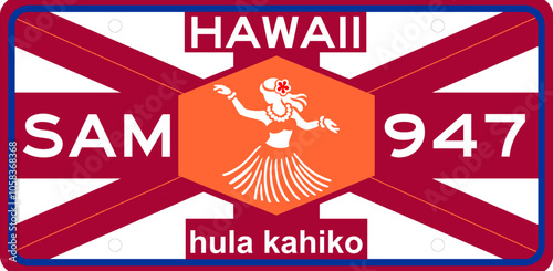 A car license plate marker featuring the Hula Kahiko dance figure, symbolizing the spirit of tradition, cultural pride, and connection to nature. The dancer embodies Hawaiis ancient heritage.
