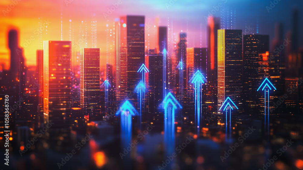 Fototapeta premium Smart digital Innovation city with connection network reciprocity over the cityscape. of future smart wireless digital city and social media networking systems that connects people with in city