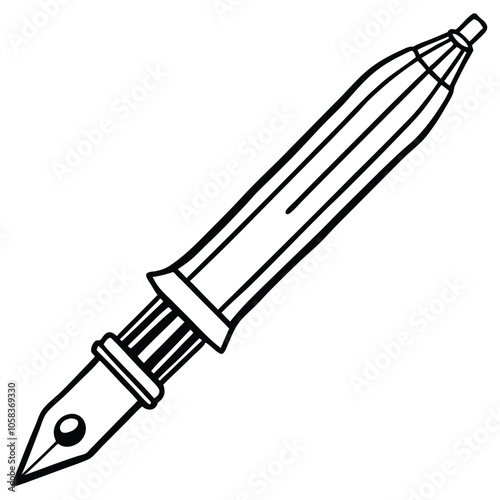 Ink pen with nib line art vector silhouette.