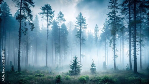 Foggy forest scene with spooky vibe