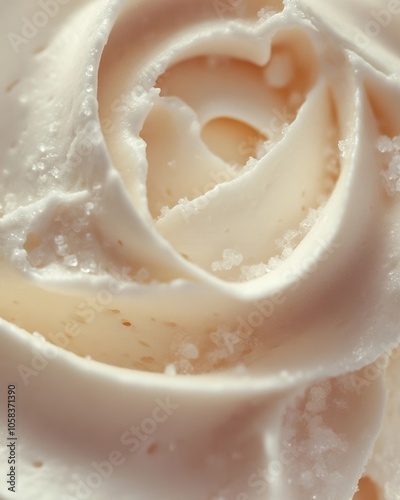 Close-up of swirled buttercream frosting on a cupcake