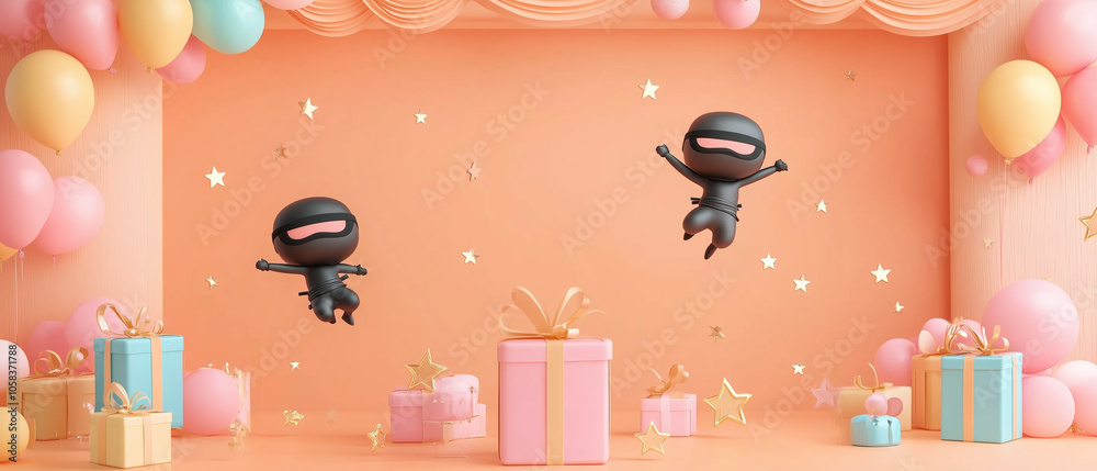 Ninja Fun Party with Balloons and Gifts. Ninja Fun Party with Balloons and Gifts.