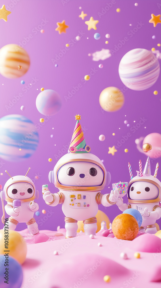 Adorable Astronaut Friends Celebrate Birthday in Space. Adorable Astronaut Friends Celebrate Birthday in Space.