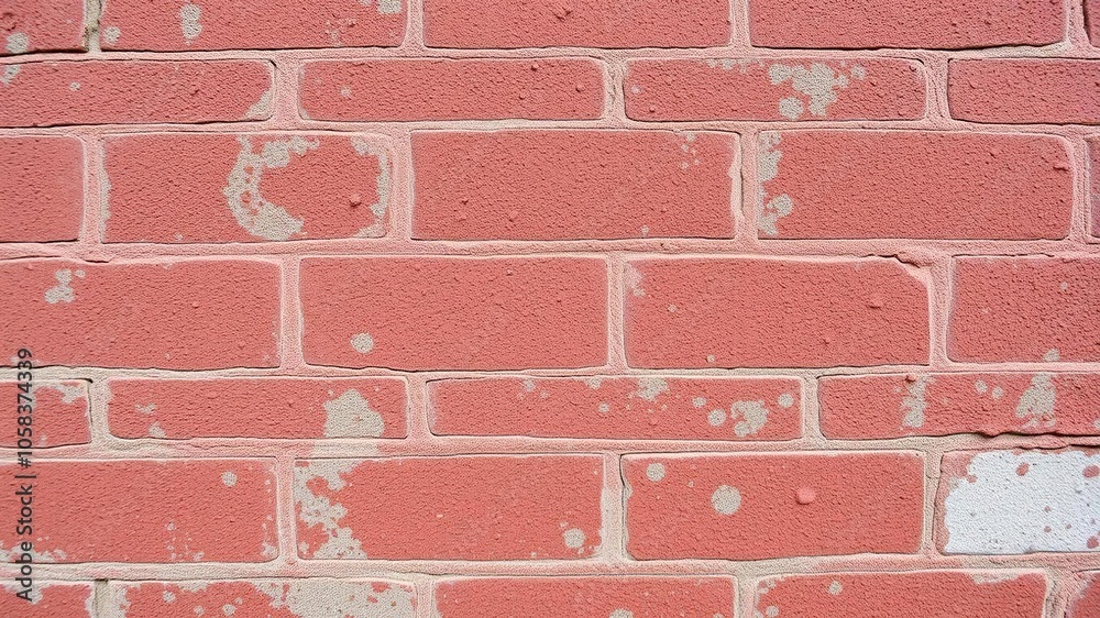 Close up shot of red brick wall with worn textured surface, textured, vintage, rough