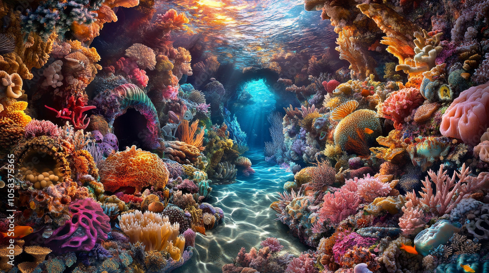 Obraz premium Vibrant Underwater Coral Reef Scene