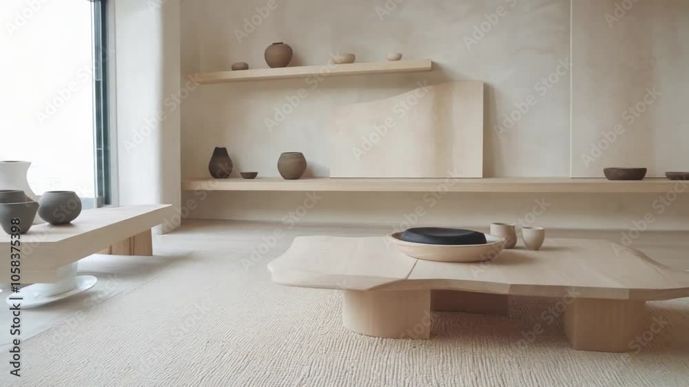 Minimalist interior design featuring natural materials and soft neutral ...