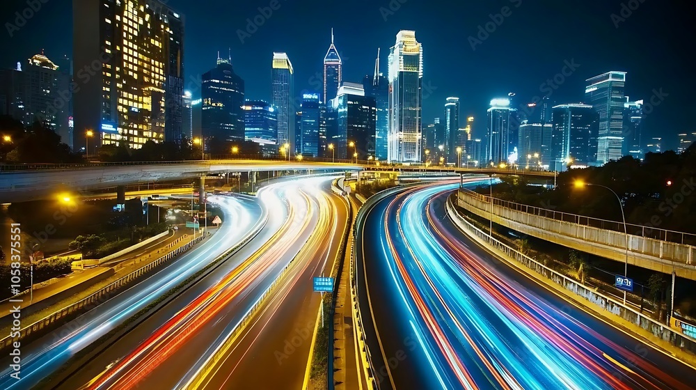 Night time cityscape with traffic lights and trails of light streaks modern urban environment image Clean Blank Canvas with Empty Space for Designs Night time cityscape with traffic lights and trails of light streaks modern urban environment image Clean Blank Canvas with Empty Space for Designs