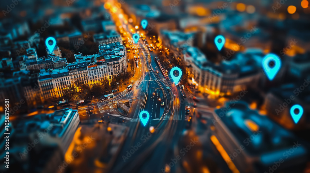 Fototapeta premium Smart digital Innovation city with connection network reciprocity over the cityscape. of future smart wireless digital city and social media networking systems that connects people with in city